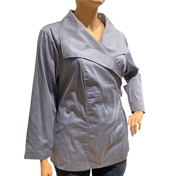 Igigi Wrap Jacket Blouse Plus 24 Blue True Wrap, Wide Lapels, Snap Adjust Buckle - Picture 10 of 16